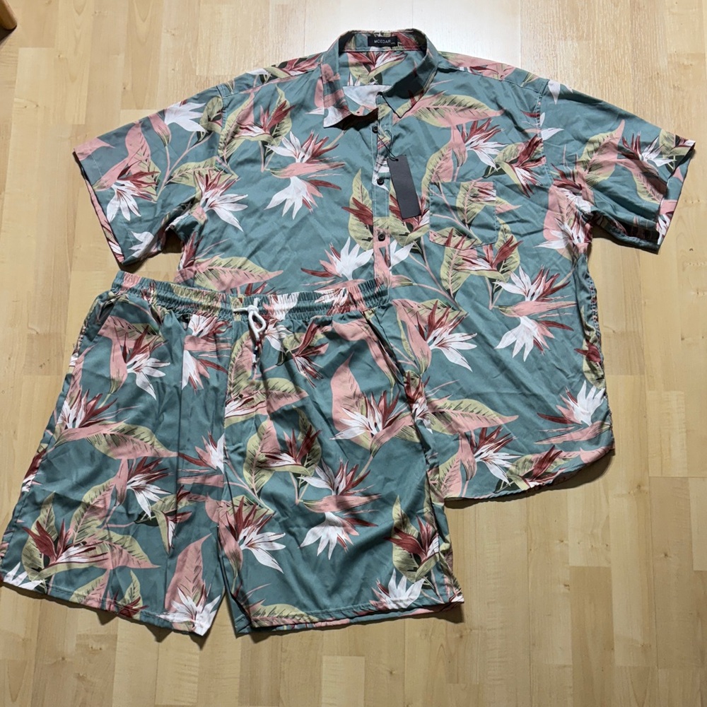 Men's Green Tropical Floral Athletic Shorts - Matching Set